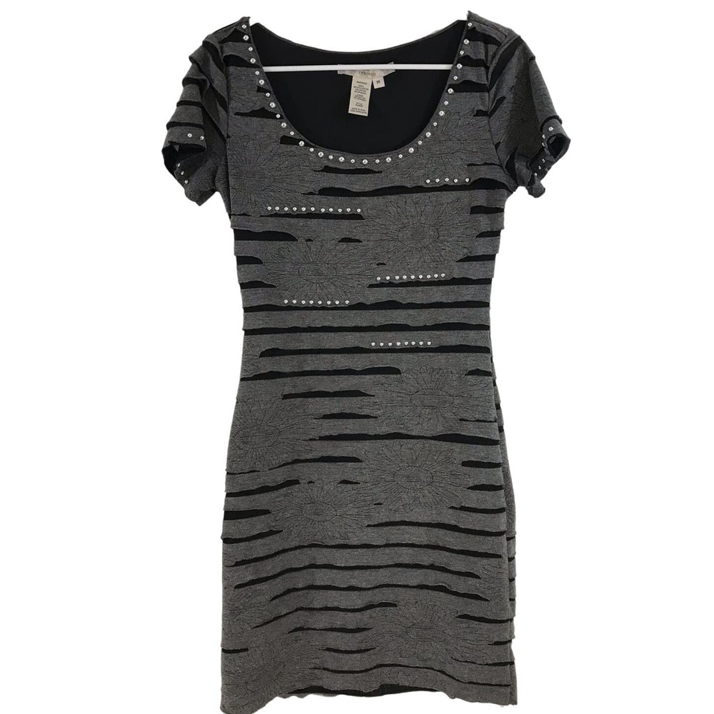 Studio M Bodycon Mini Dress Size M Short Sleeve Distress Textured Stud Design